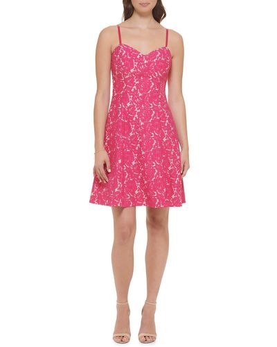 Guess Sweetheart-neck Lace Fit & Flare Dress - Pink