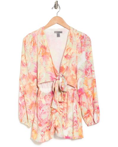 Love By Design Lea Tie Front Romper In Dear Roses At Nordstrom Rack - Pink