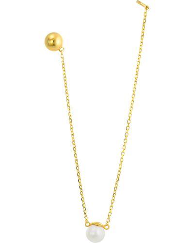 CANDELA JEWELRY 14k Gold Freshwater Pearl Threader Earring - Metallic