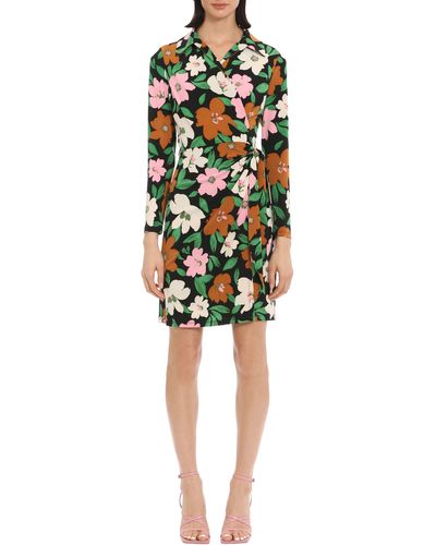 Donna Morgan Floral Long Sleeve Matte Jersey Shirtdress - Multicolor
