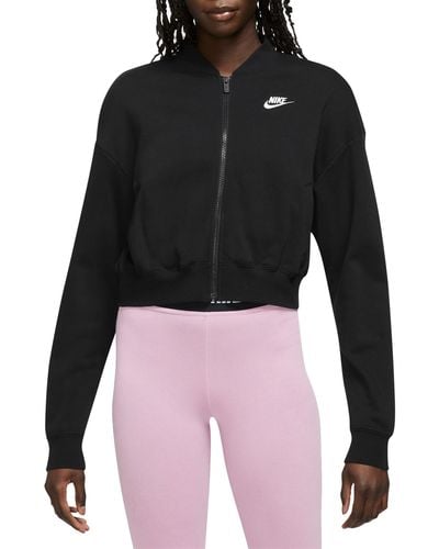 Nike Sportswear Club Fleece Crop Full-zip Jacket - Black