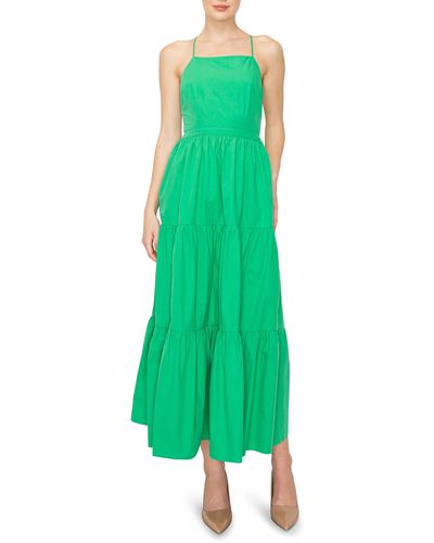 MELLODAY Tiered Fit & Flare Maxi Dress - Green