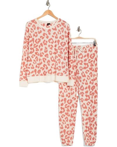 Kensie Star Print Long Sleeve Top & Sweatpants Pajamas - Pink