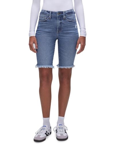 GOOD AMERICAN Good Legs Distressed Cutoff Bermuda Shorts - Blue