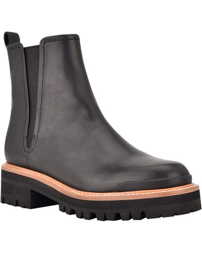 Marc Fisher Ilora Lug Sole Chelsea Boot In Black/black Leather At Nordstrom Rack
