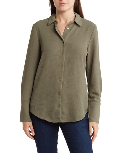 Ellen Tracy Airflow Long Sleeve Button-up Shirt - Green