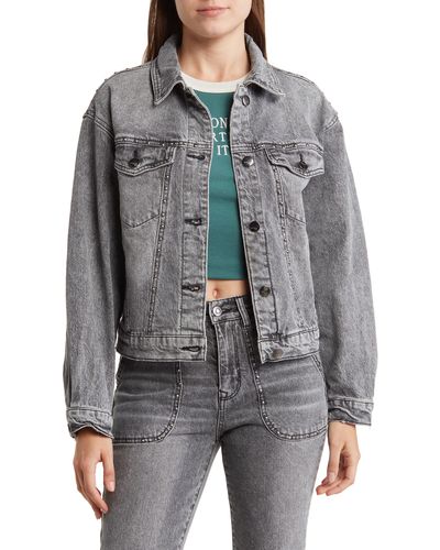 Kensie Oversize Studded Denim Jacket - Gray