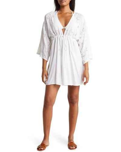 Boho Me Eyelet Tie Front Cover-up Dress - White