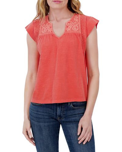 Lucky Brand Embroidered Yoke Cotton Top