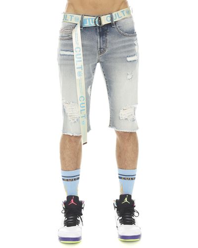 Cult Of Individuality Rocker Belted Slim Fit Stretch Denim Shorts - Blue