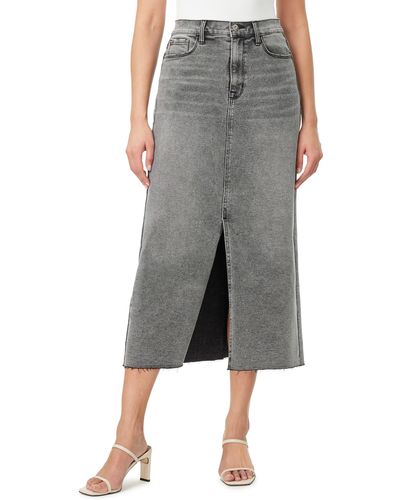 Kensie Classic High Waist Denim Midi Skirt - Gray