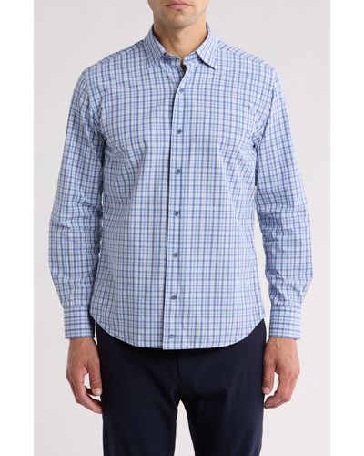 David Donahue Casual Plaid Cotton Poplin Button-down Shirt - Blue
