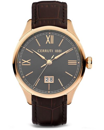 Cerruti 1881 Water Resistant Leather Strap Watch in Black for Men | Lyst