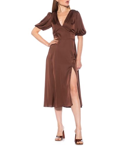 Alexia Admor V-neck Puff Sleeve Midi Dress - Brown