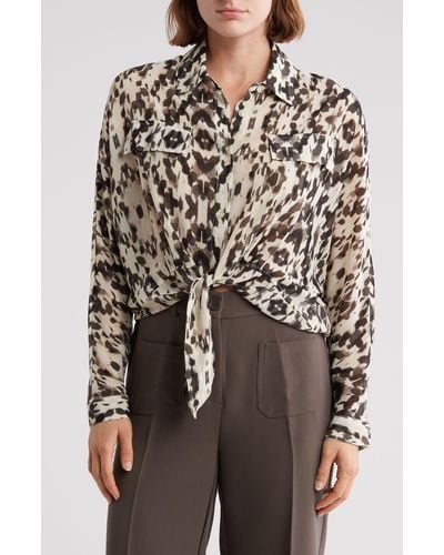 Adrianna Papell Tie Front Button-up Shirt - Brown