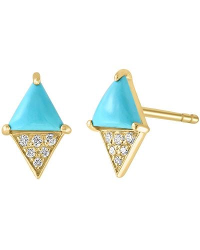 Effy 14k Gold Diamond & Turquoise Stud Earrings - Blue