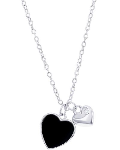 Simona Onyx Heart Charm Necklace - White