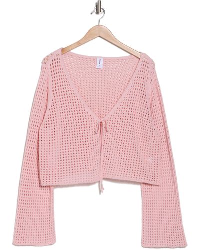 Abound Tie Front Open Stitch Cardigan - Pink