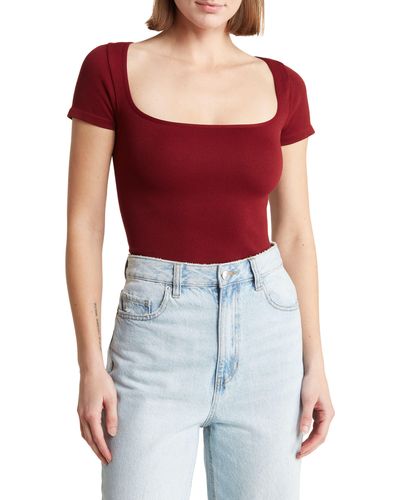 Elodie Bruno Square Neck Seamless Top - Red
