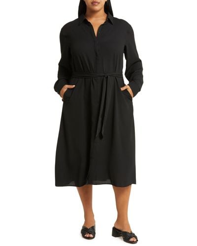 Nordstrom Long Sleeve Fit & Flare Shirtdress - Black