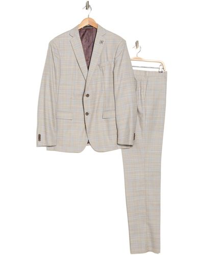 John Varvatos Bleecker Plaid Suit - Natural