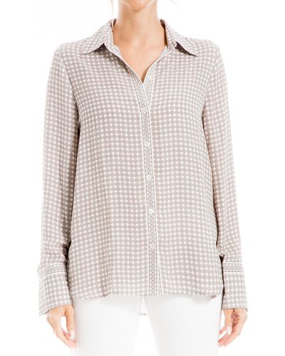 Max Studio Printed Long Sleeve Button-up Shirt - White