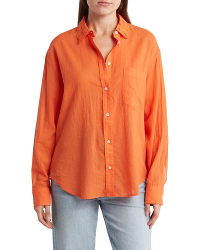 Seven7 Embroidered Eyelet Collar Long Sleeve Button-up Shirt - Orange