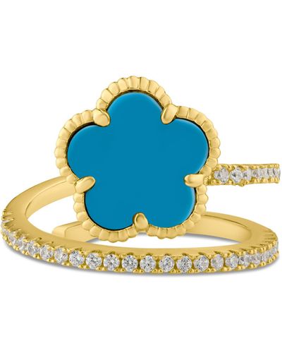 CZ by Kenneth Jay Lane Pavé Clover Wrap Ring - Blue