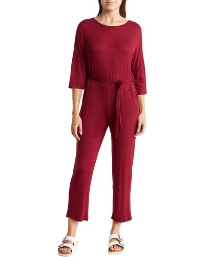 Go Couture Tie Waist Jumpsuit - Red