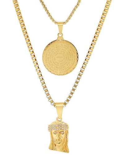 HMY Jewelry 18k Yellow Gold Plated Stainless Steel Layered Pendant Necklace - White