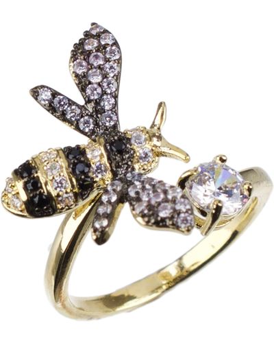 CZ by Kenneth Jay Lane Pavé Cubic Zirconia Bee Adjustable Bypass Ring - Metallic