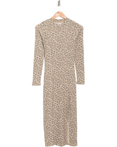 Bliss and Mischief Ganna Leopard Print Long Sleeve Midi Dress In Muted Leopard At Nordstrom Rack - Natural