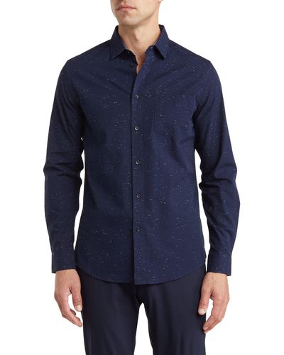 Report Collection Cotton Neppy Button-up Shirt - Blue