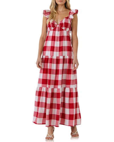 English Factory Gingham Tiered Maxi Dress