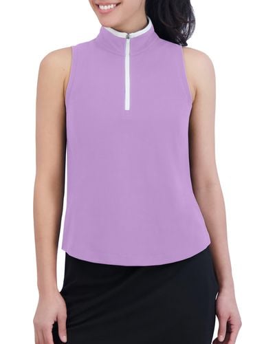SAGE Collective Essential Piqué Collared Sleeveless Top - Purple