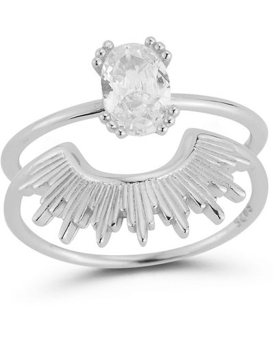 Glaze Jewelry Oval Cz Sunray Stacking Ring Set - Metallic
