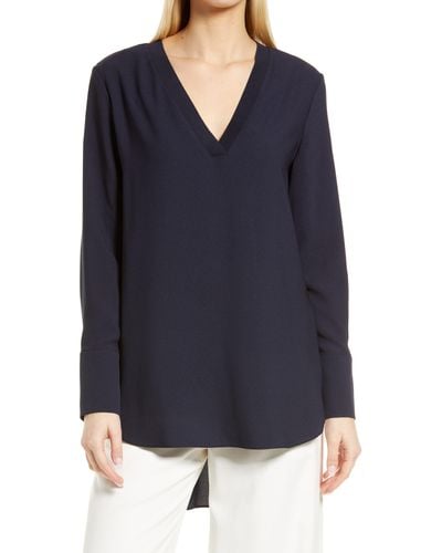 Nordstrom Rib Trim Woven Top In Navy Night At Rack - Blue