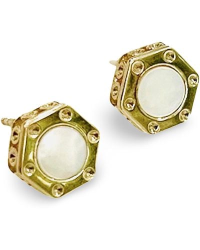 Liza Schwartz Mother-of-pearl Hexagonal Stud Earrings - Metallic