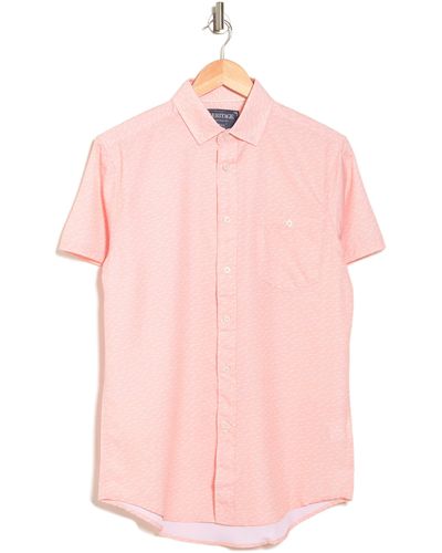 Report Collection 4-way Stretch Bird Print Short Sleeve Button Front Shirt In 88 Melon At Nordstrom Rack - Pink