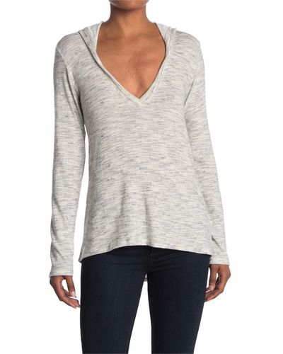 Go Couture Deep V-neck Hooded Top - Gray