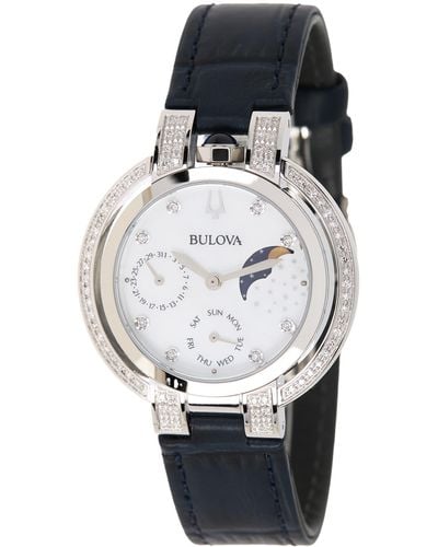 Bulova Rubaiyat Diamond Accent Leather Strap Watch - Blue