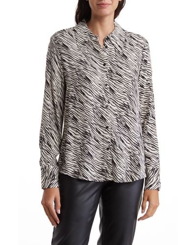 Adrianna Papell Long Sleeve Button-up Shirt - Gray