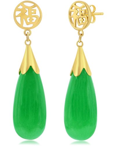 Simona 14k Yellow Gold Teardrop Jade Earrings - Green