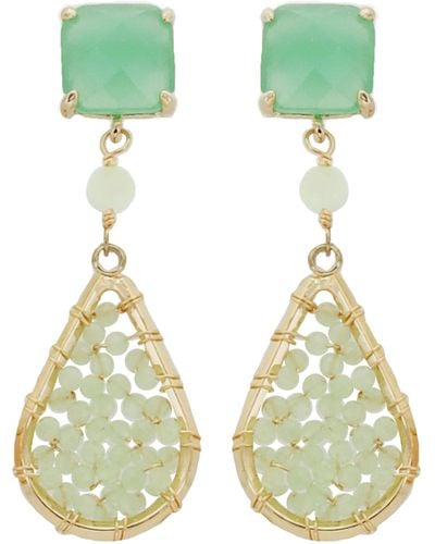 Panacea Mint Crystal Beaded Teardrop Earrings - Green