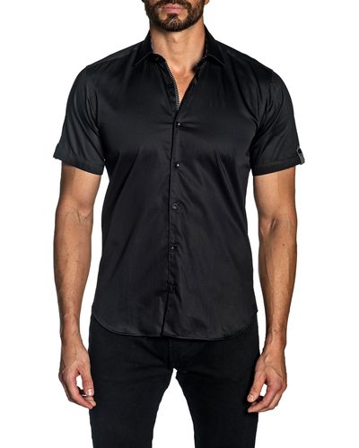 Jared Lang Trim Fit Short Sleeve Button-up Shirt - Black