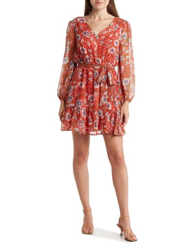 Sam Edelman Country Balloon Sleeve Fit & Flare Dress - Red