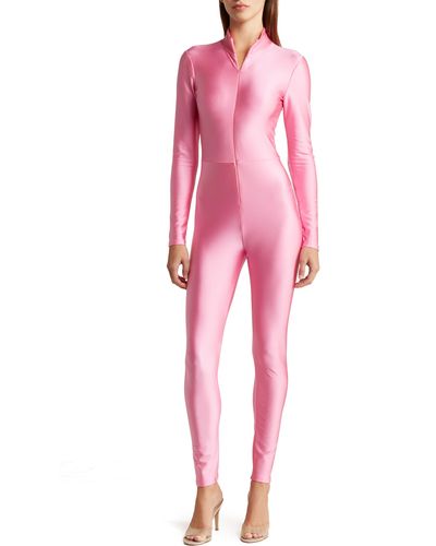 GOOD AMERICAN High Shine Long Sleeve Compression Jumpsuit - Pink