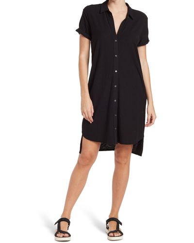 James Perse Short Sleeve High-low Shirt Dress - Black