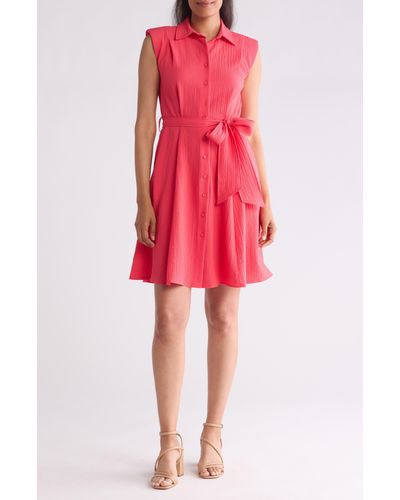 Calvin Klein Gauze Sleeveless A-line Dress - Red