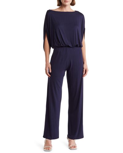 Go Couture Raglan Sleeve Wide Leg Jumpsuit - Blue